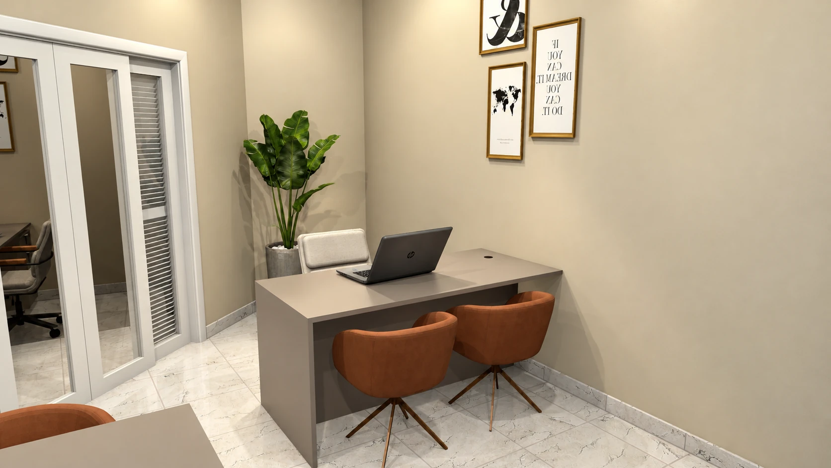 Escritório com mesa e cadeiras
